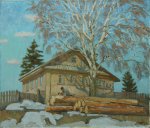 Строится дом - 1982, 60х70, холст, масло, цена договорная.